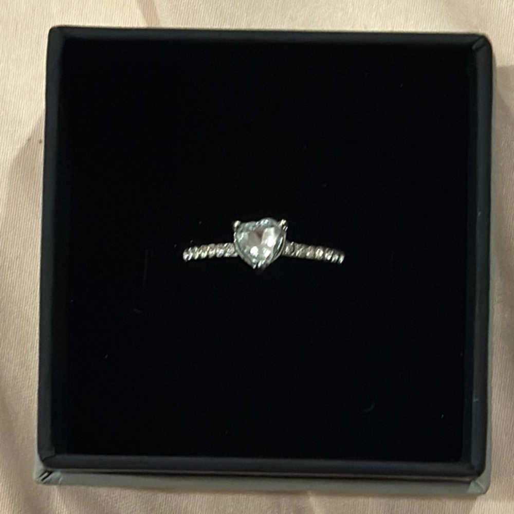 Dainty Sterling Silver Heart size 9 Ring .5 ct moissanite